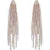 Flyonce Sparkly Rhinestone Chandelier Earrings, Wedding Bridal Crystal Statement Tassel Long Dangle Earrings fo Women s