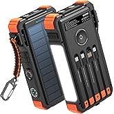 BLAVOR Solar Power Bank 20000mAh Built-in Cables, Wireless Charger for Apple Watch, 20W Fast Charging Battery Pack with USB C, Flashlight, Solar Charger for iPhone, iPad, iWatch, Samsung