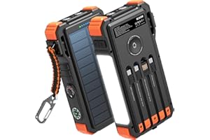 BLAVOR Solar Charger 74000mWh (20000mAh) Built-in Cables, 20W Fast Charging Portable Power Bank with USB C, Camping Light, Fl