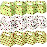 Eaasty 24 Pcs Christmas Treat Boxes Red and Green Gable Goodie Paper Gift Boxes with Handles Stripe Dot Holiday Party Supplies for Sweet Cookies Candy Scone Treats Christmas Party Favor Birthday Home