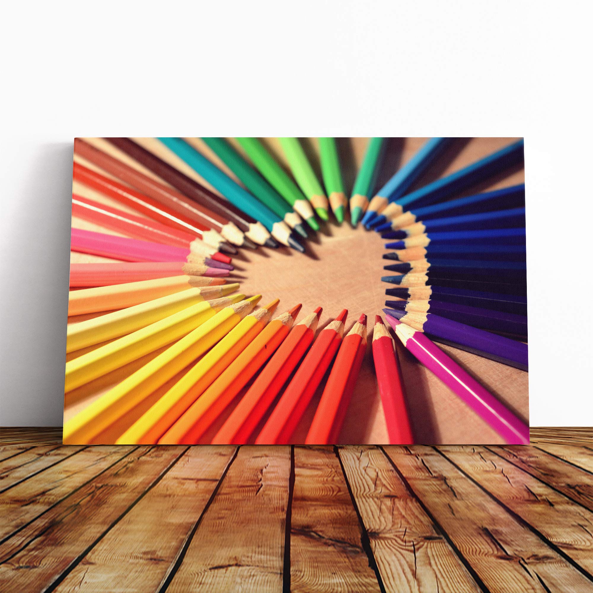 Rainbow Crayon Pencils (1) Canvas Print | Gallery Wrapped 30mm Frame Wall Art | 20x14 inches | Ready to Hang | Contemporary Rainbow Picture | Living Room Bedroom Lounge Office