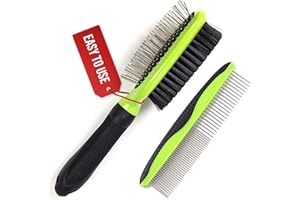 REXIPETS Dog & Cat Brush & Comb Pet Grooming Set - Double Side (Small) - Ultimate Deshedding Tool - Lice and Flea Removing - Perfect Groomer's Tools - Strong Grip and Soft Bristles