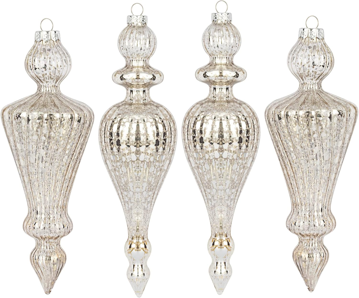 Ornaments - KI Store Mercury Glass Finial Christmas Ornaments Set of 4 Champagne Silver Large Hanging Christmas Finials for Christmas Tree Decoration Holiday Décor