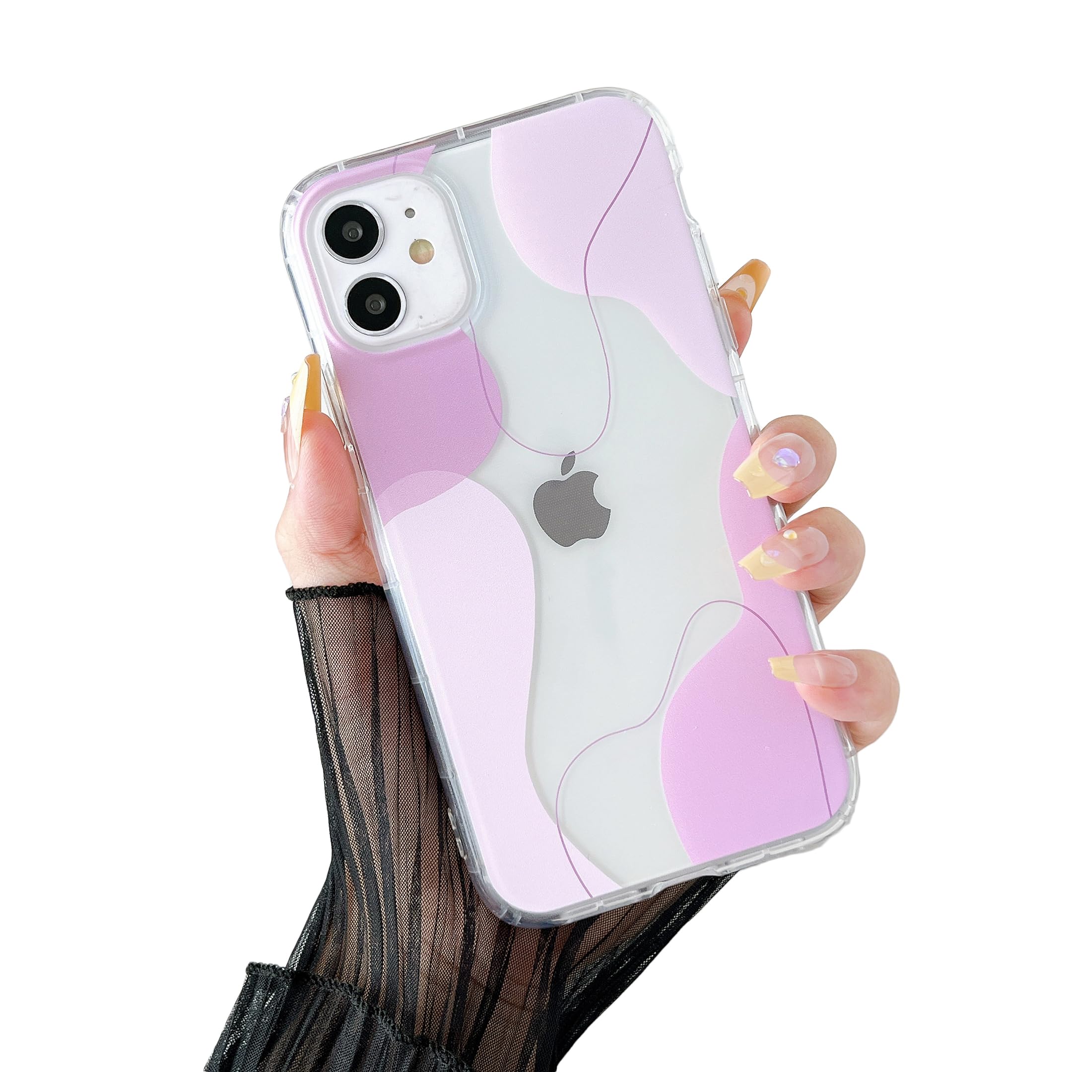 DEFBSC Compatible with iPhone 12/12 Pro Case, Transparent Color Mix Aesthetic Design Soft TPU Bumper Slim Thin Shock-Absorbing Protective Phone Cover - Pink — image 1