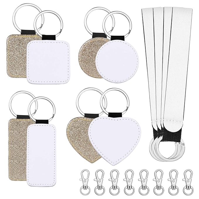 Hysagtek 20 Pieces Gold Sublimation Blanks Keychains Kits, Glitter PU