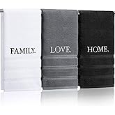 FuWeave 3 Pcs Farmhouse Decorative Hand Towels for Bathroom and Kitchen Rustic Embroidered 100% Cotton Hand Towels Decorative Set for Boho Bathroom Decor(Home Love Family)