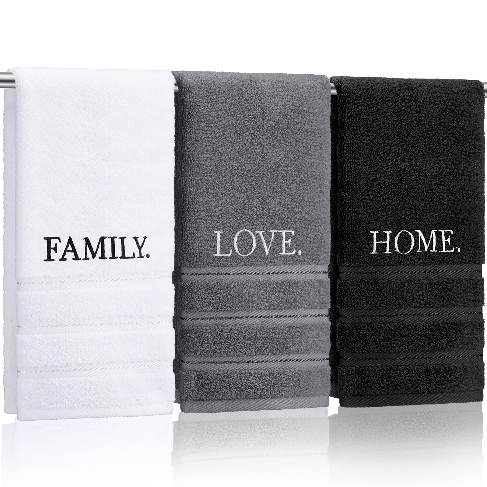 Photo 1 of FuWeave 3 Pcs Farmhouse Decorative Hand Towels for Bathroom and Kitchen Rustic Embroidered 100% Cotton Hand Towels Decorative Set for Boho Bathroom Decor(Home Love Family)