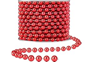 YAXINRUI Craft Pearl 33 Feet Pearl Beads Garland for Christmas Tree, 8MM Red Faux Pearls Strings Bead Roll Strand for Wedding Party Christmas Tree Decoration