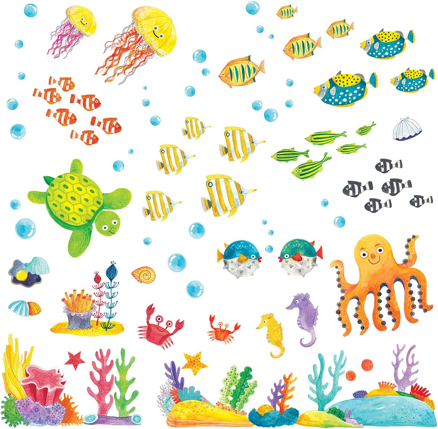 Amazon Decowall Dwl 1311n 海の中 海の生き物 ウォール ステッカー デコ 幼稚園 保育園 子供部屋 Diy 用 壁転写 シール ウォールアート シール 男の子 女の子 10代 こども バスルーム デコレーション ビニール 寝室用 ティーン キッズ ウォールペーパー 壁紙 家具 部屋