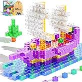 Magnetic Blocks Building Toys - Transparent Rainbow Magnetic Cubes Set, Outdoor Sensory Autism STEM Toys Gifts for Kids Aged 3+ Year Old Boys & Girls