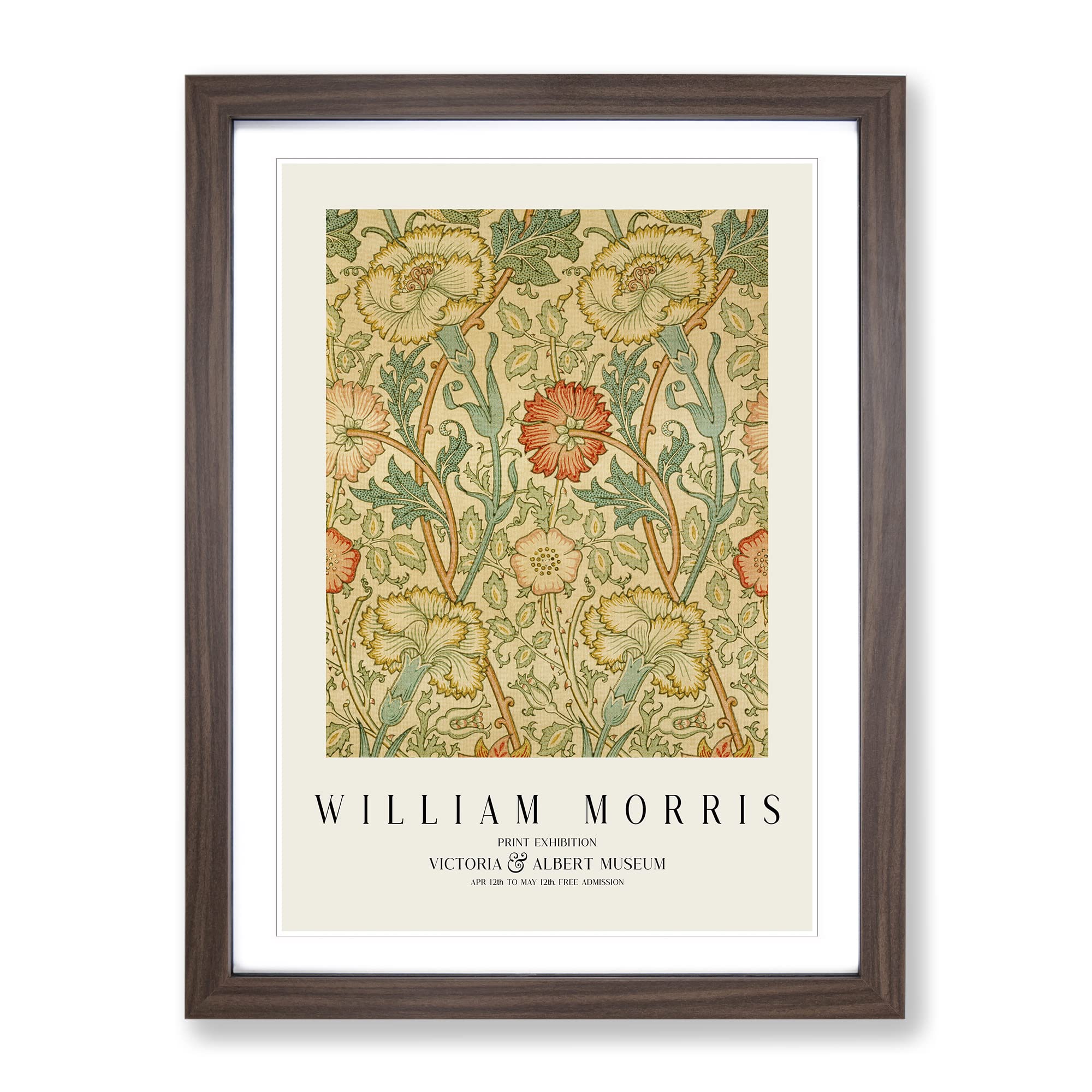 Pink And Rose By William Morris Exhibition Museum Painting Framed Wall Art Print, Ready to Hang Picture for Living Room Bedroom Home Office Décor, Walnut A4 (34 x 25 cm)