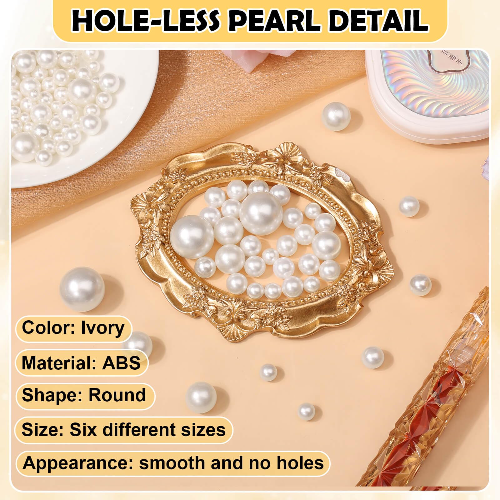 1470PCS Pearls for Crafting, Assorted Sizes Ivory No Hole Pearl Beads,Fake Pearls, Bulk for Floating Candles, Decoration, Vase Filler and Centerpieces
