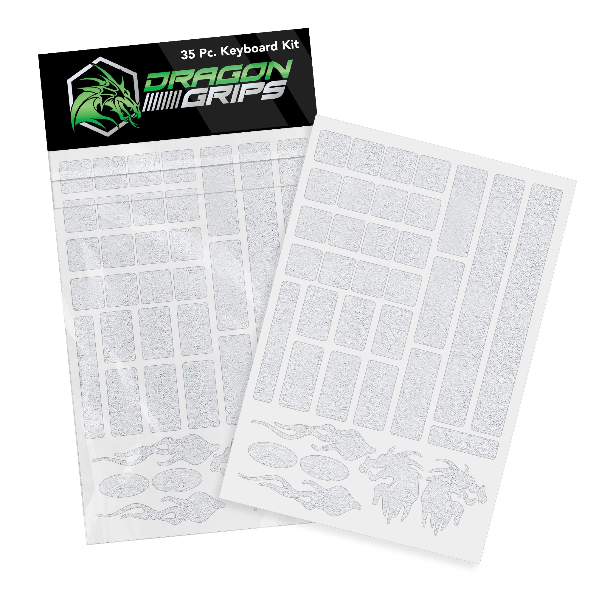 Dragon Grips Gaming Keyboard Grips 35 Piece Set - Rubber Keycap Stickers and Mouse Grip Tape, Clear Anti-Slip Overlays for RGB Backlit Keys, Mechanical Keyboard Grip Stickers for WASD Gaming Control