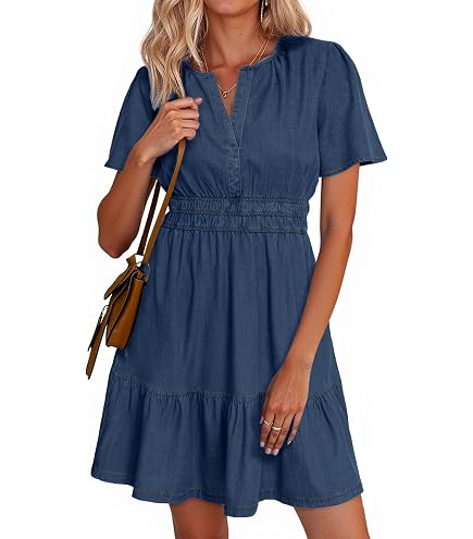 denim dress cowgirl BerryGo Womens Sleeveless Summer Casual Jean Dress Tiered Country Mini Soft Light Chambray with Pockets (Dark Blue XS) at Amazon Women's Clothing store Amazon.com: T Shirts for down front brand_hello-molly Size:29W / XS / 44 EUR
