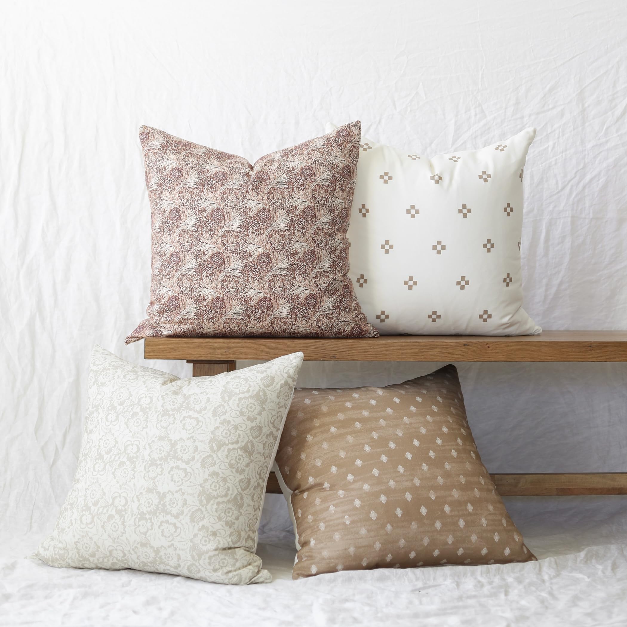 Woven Nook - Modern & Luxurious Decorative Boho Throw Pillow Covers - Durable Quality & Machine Washable - 100% Cotton Canvas - Dover Set - 4 Pack (18 x 18)