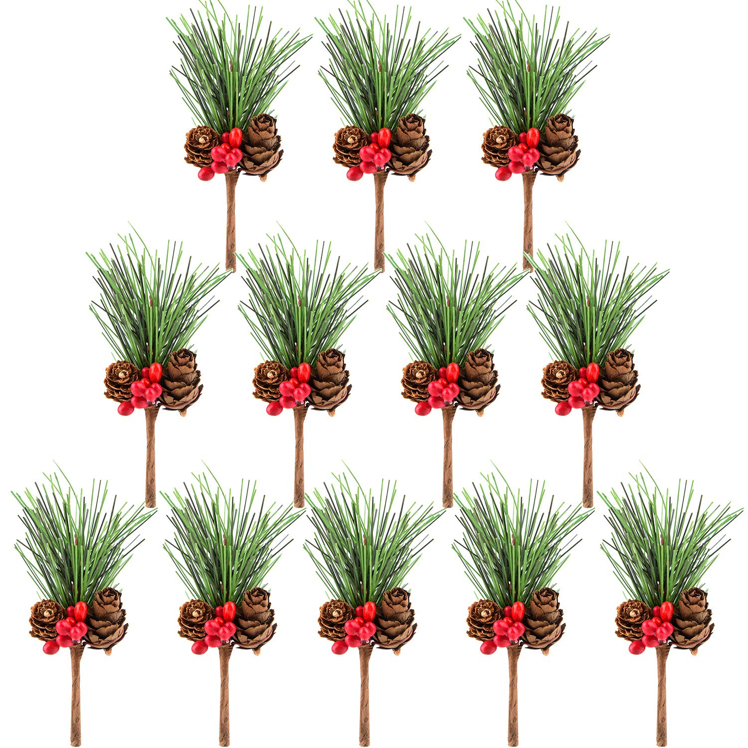 TUPARKA 12 PCS Artificial Pine Cone Picks Decor Holly Berry Stems Picks for Christmas Flower Arrangements Wreaths Decorations and Holiday Crafts and Floral Projects Decorations