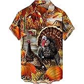 YBHUO Mens Thanksgiving Shirt Turkey Print Short Sleeve Hawaiian Bowling Casual Button Down Shirts