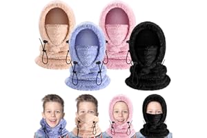 Jeere 4 Pcs Balaclava Face Mask Kids Winter Windproof Ski Mask Hooded Scarf Head Neck Cover for Cold Weather Skiing Cycling (Light Color)