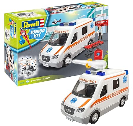 Revell 00806 Junior Kit Krankenwagen Auto Modellbausatz für Kinder zum Schrauben, robust zum Basteln und Spielen, ab 4+, kind
