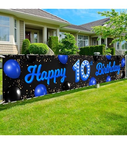 Happy 10th Birthday Banner – Schwarz-gold, 3 M Lang, Perfekt Für Garten & Party