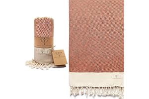 SMYRNA TURKISH COTTON Vintage Series Turkish Beach Towel Oversized, 37x71 inch, Extra Large Quick Dry Sand Free Beach Blanket, Lightweight Cotton Pool, Spa, Travel, Gym, Adult Bath Towel, Orange