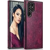 LOHASIC for Galaxy S23 Ultra 5G Case, Luxury Elegant PU Leather Flexible Bumper Rugged Non-Slip Grip Shockproof Full Body Protective Cover Women Cases for Samsung Galaxy S23 Ultra 6.8 inch - Magenta