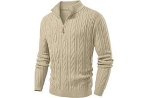 JMIERR Men's Quarter Zip Pullover Sweater Cable Knit Casual Stand Collar Texture Knitted Sweaters