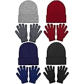Cooraby 8 Pack Winter Knitted Cuff Beanies Magic Gloves Set Acrylic Warm Skull Cap Cuff Hat Classic Gloves for Men or Women