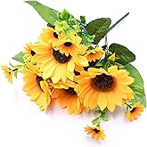 Aliotech Beautiful Yellow Sunflowers Artificial Flowers Mini Fake Sunflowers Bouquet with Stems for Home Decoration Party DIY Wedding Bouquets Baby Shower Outdoor Indoor Decoration