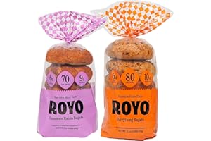 ROYO BREAD CO. 2-Pack Low Carb Artisan Bread and Bagels, 30-80 Calories (Cinnamon Raisin & Everything Bagel)