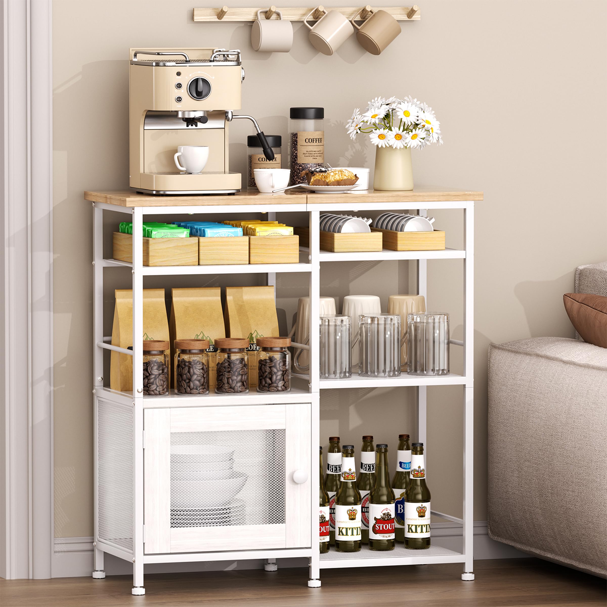 Photo 1 of **POSSIBLY FOR PARTS & MISSING ASSEMBLY PIECES*** SWTYMIKI Coffee Bar Cabinet Station - Farmhouse Small Coffee Stand Station with Doors, Rustic Storage Organizer for Kitchen, Buffet Sideboard Cabinet Table for Home, Office, Corner, Bar, White