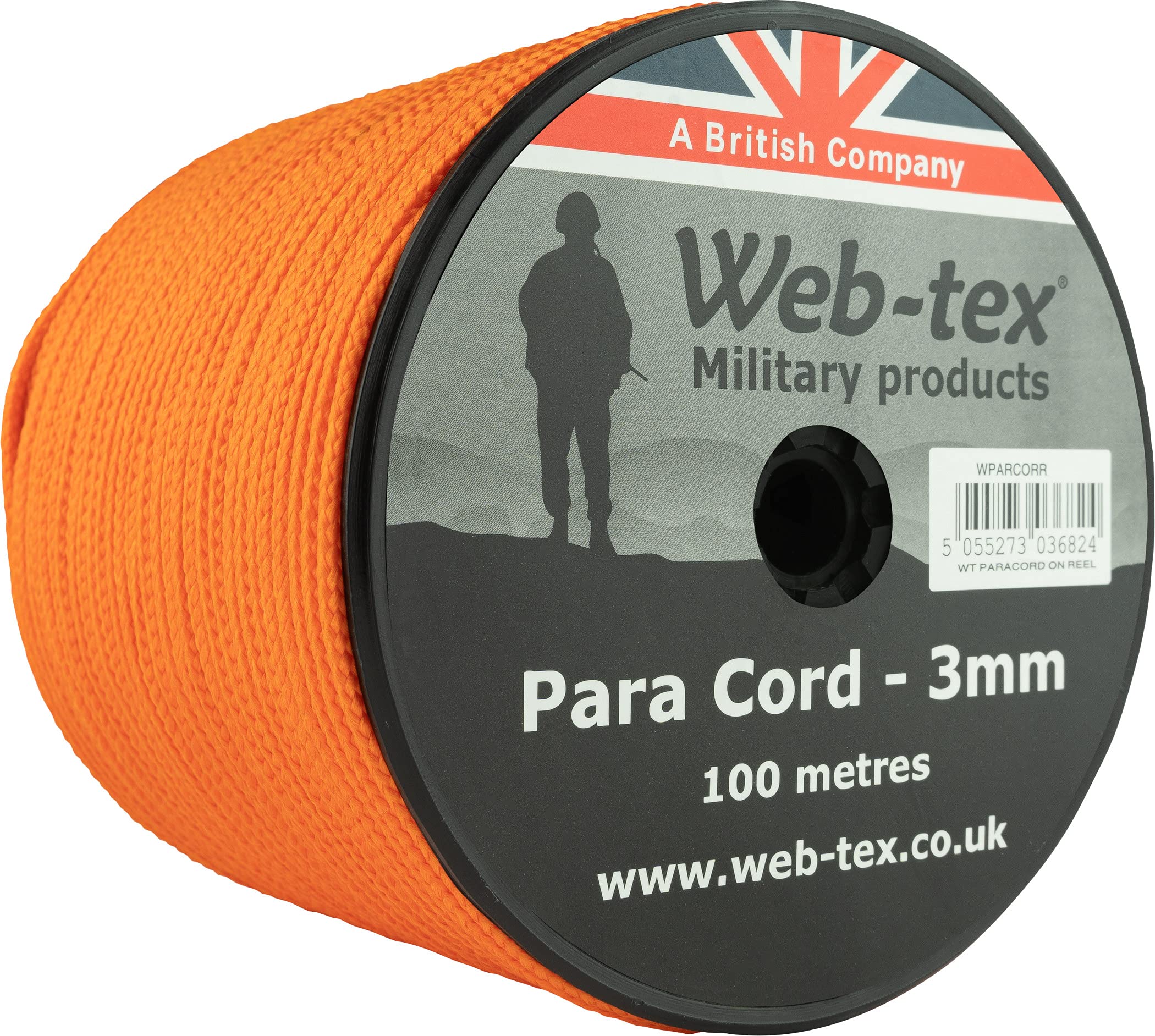 Web-tex Paracord Reel 100m x 3mm, Durable Polypropylene Parachute Cord, 70kg Breaking Strength, 330ft length – Ideal for Camping, Bushcraft, Hiking, DIY Crafts, Survival Kits, Hammocks - Orange