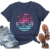 Hawaiian Shirts for Women Palm Trees Graphic Tees Summer Beach Vacation Tops Short Sleeve Casual Tshirt