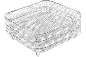 1 Set Air Fryer Rack 8x8 Square 3 Layer Air Fryer Stainless Steel Basket Easy to Clean Cooking Grate Stand Accessories