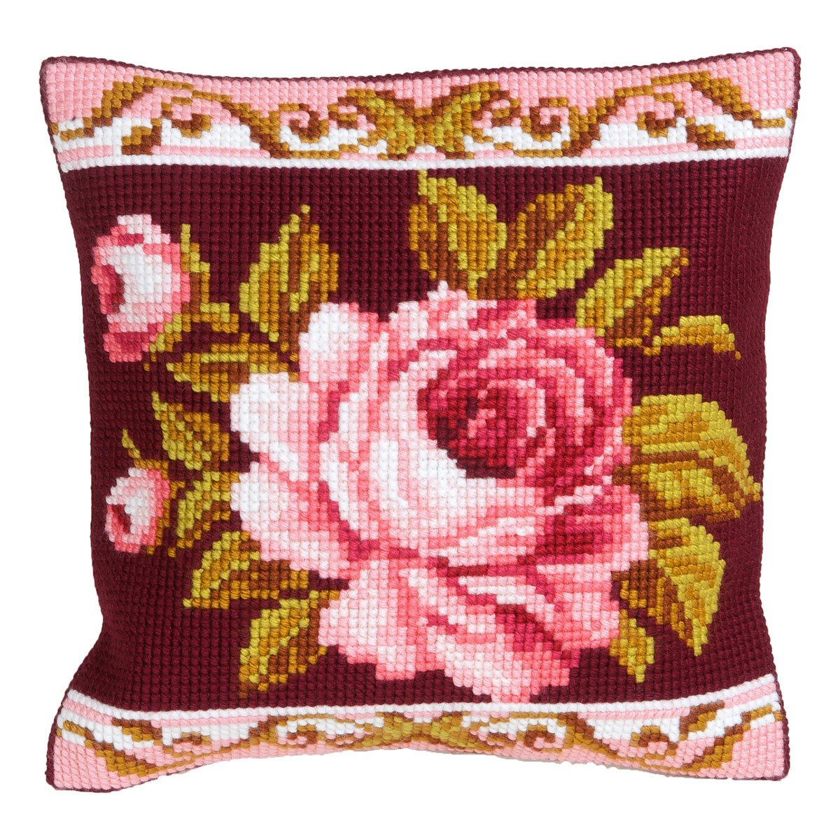 Collection D'Art Cross Stitch Cushion Kit: Romantic Rose 2,Gold,40 x 40 cm