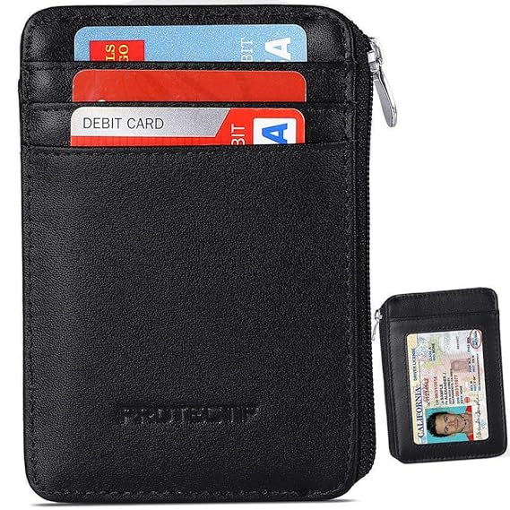 Geldbeutel mit RFID-blockierendem Fach, sicheres Mini-Portemonnaie & RFID-geschütztem Fach, Echtleder, Fronttasche Brieftasch