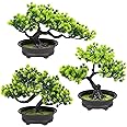 Artificial Bonsai Tree Fake Plants 3 POTS Artificial Plant Indoor Small Faux Juniper Decoration, Office Desk Shelf Bedroom Living Room Decor