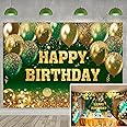 Green Gold Happy Birthday Backdrop Gold Green Glitter Bokeh Balloon Sequin Birthday Photography Background for Women Men Kids Party Decoration Banner (Green, 82x59 inch (7x5FT))