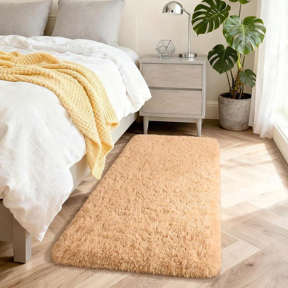 Aspire Homeware Fluffy Beige Rug 60x110 cm Non-Slip Shaggy Runner
