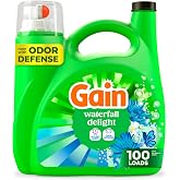 Gain Liquid Laundry Detergent, Now with Odor Defense, Waterfall Delight Scent, 132 fl oz, 100 Loads