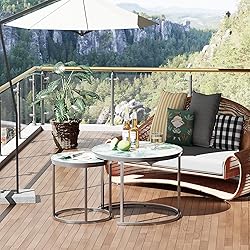 aboxoo Coffee Table Nesting Side Round Set of 2 End