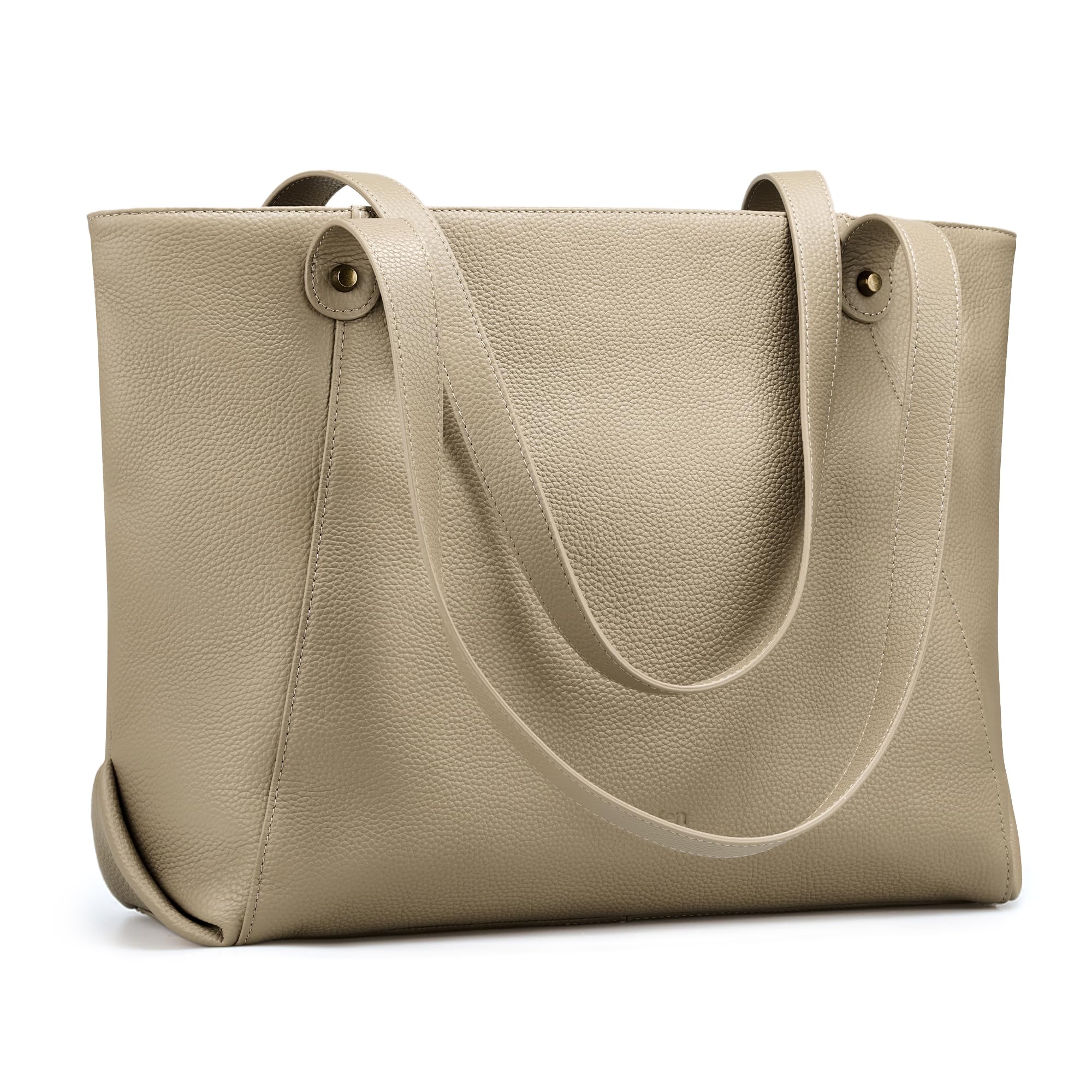 befen Large Genuine Leather Tote Bag for Women - Office Work Tote Bag, Spacious Travel & Commute Purse with Zipper Closure, Shoulder Bag for Professionals, Taupe Image