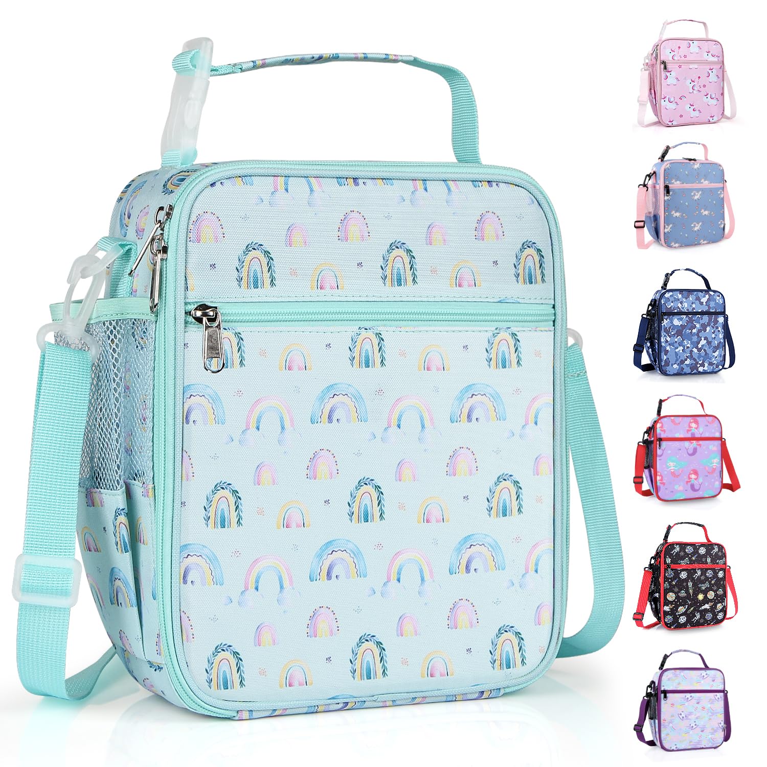 hombrima Kids Insulated Lunch Box Bag, Thermal Picnic Cool Bags with Adjustable Strap for Adults Children Women Men Boys Girls School Work (Rainbow-GN) — image 1
