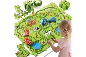 BLmukce 48-Piece Puzzle Race Car Track Set for Toddlers 1-3 | City-Themed Tracks, 2 Cars & Road Signs | Puzzle Car Tracks Toddler Toy Gifts for 2 3 4 5 6 Year Old Boys & Girls