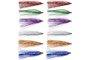 Wifreo Holo Mylar Flash Sliding Tube Bucktail Teasers, Pack of 12, Appox Length 3.35" Assorted Colors