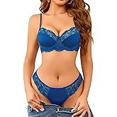 Avidlove Lingerie Sets for Women Sexy Underwire Bra and Pany Set Floral Lace 2 Pieces Underwear Satin Lingerie Outfit