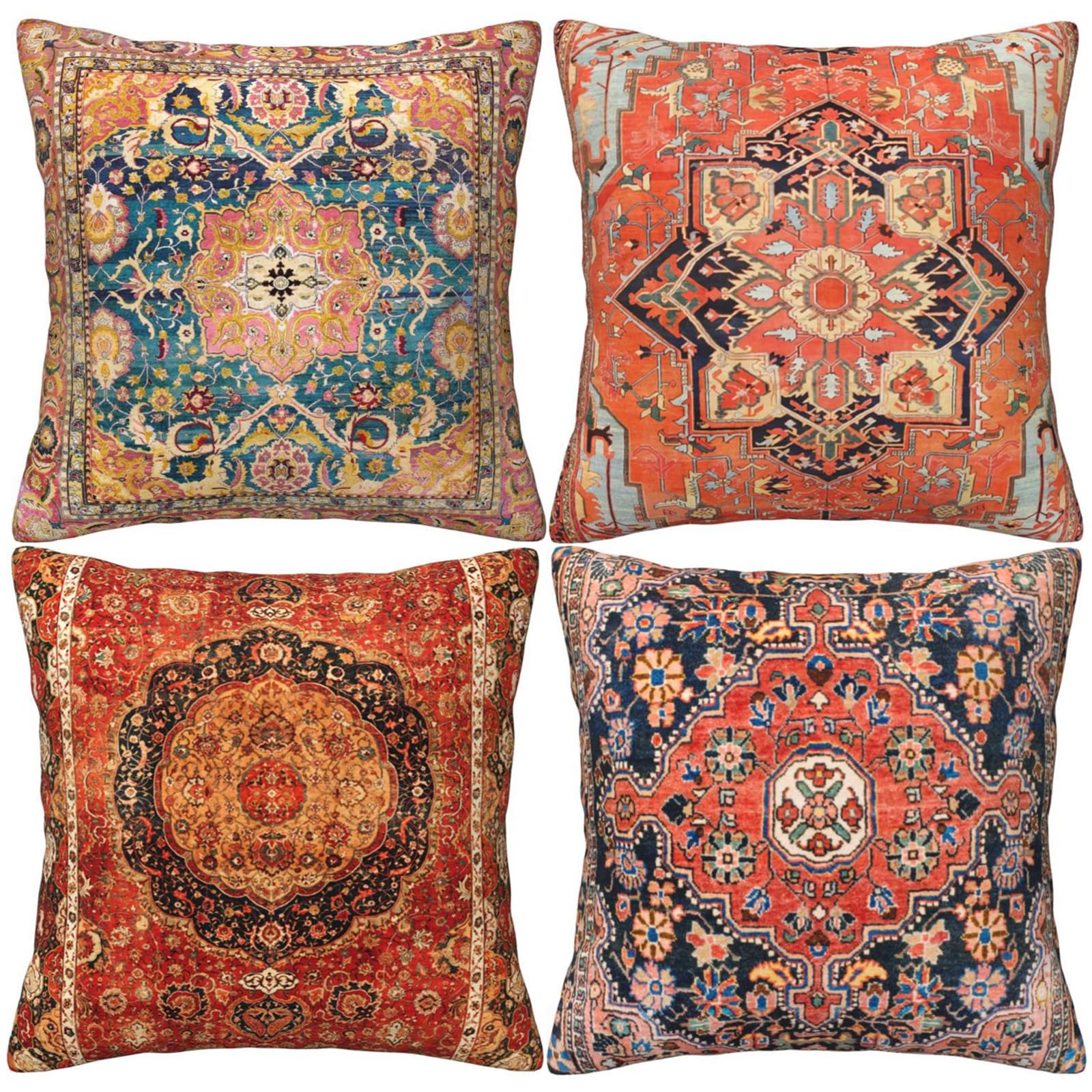 HOSTECCO Kilim Cushion Covers 45x45 cm Pack of 4 Vintage Tribal Print Cushion Cases Ethnic Patterned Decorative Pillow Covers for Couch Sofa Bed Office