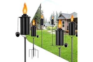 KintKita Garden Torches for Outside 6 Pack, 16 oz Metal Citronella Torches Outdoor with 4-Prong Grounded Stake, Upgraded 62 Inch Outdoor Torches for Yard Garden Décor,Party Patio Pathway