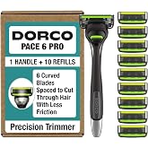 Dorco Pace 6 Pro Men's Razor - Six Blade Razor System with Trimmer, Vitamin E &amp; Aloe Vera Strip - 10 Cartridge Refills + 1 Handle