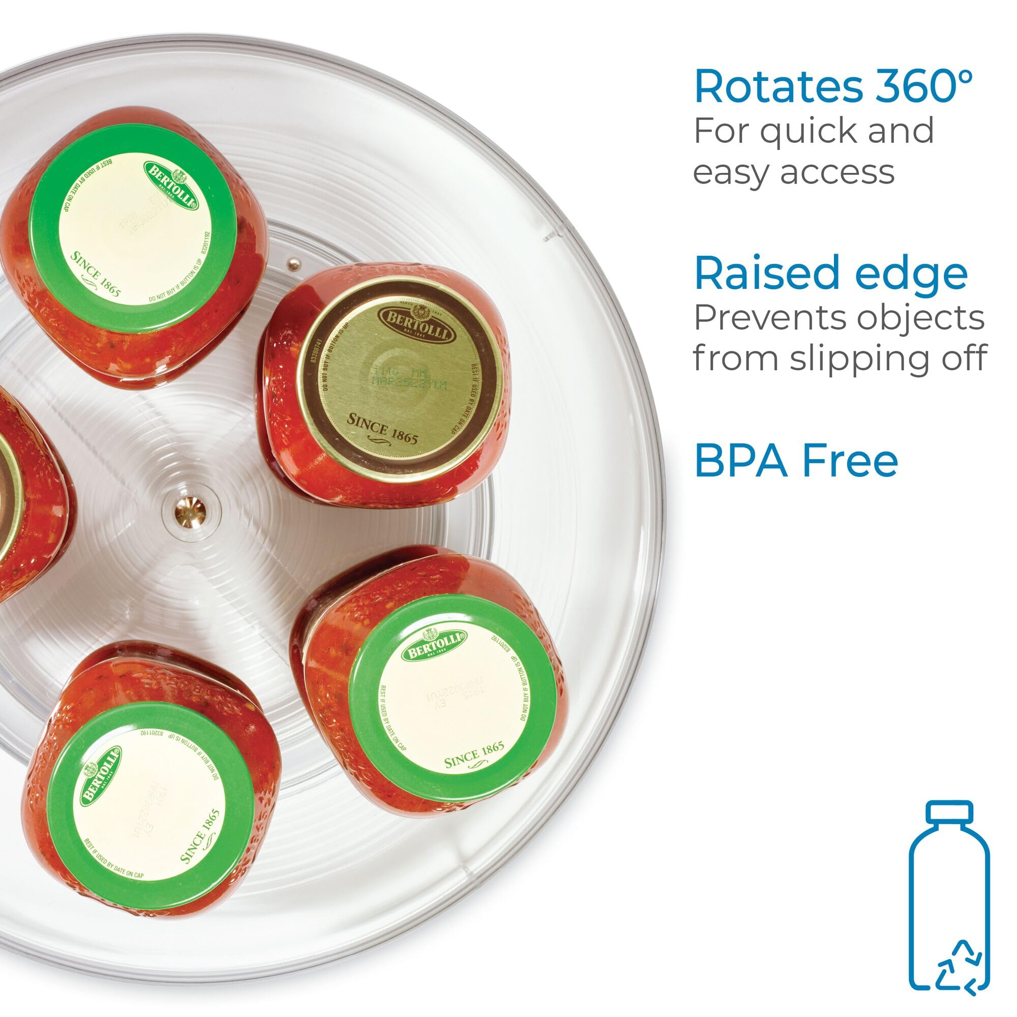 iDesign Recycled Plastic Lazy Susan Turntable Organizer, The Linus Collection – 14” x 1.75”, Clear